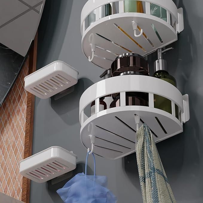 2 Bathroom Shelves with Hooks